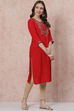 Red LIVA Straight Kurta image number 3